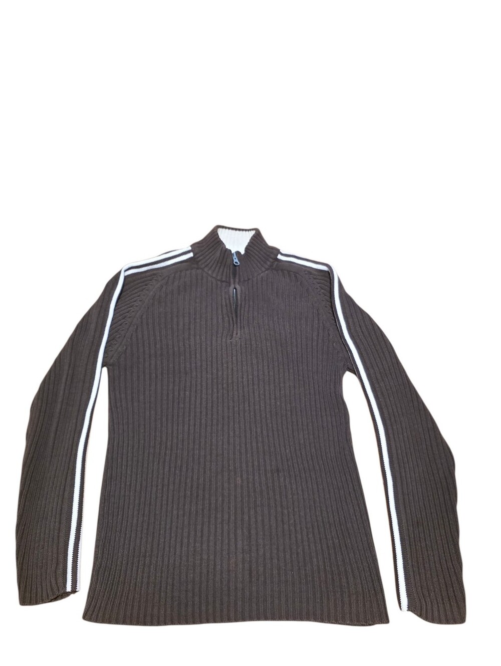 XG Vintage Y2K Ribbed 1/4 Zip Pullover Sweater Brown Cream Stripes Size Small